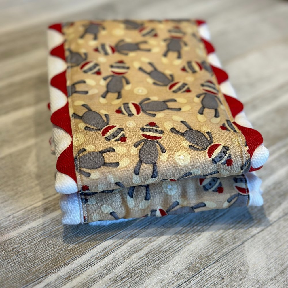 Sock Monkey Burp Cloth/Changing Pad Set of 2